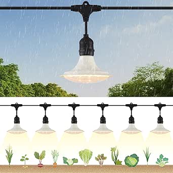 Outdoor LED Grow Lights, Waterproof String Grow Light, Full Spectrum Plant Growing Lights with 22Ft Cord, 6 Lights for Outdoor, Greenhouse Planting, Rainproof and Windproof