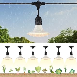 Weatherproof Full-Spectrum LED String Grow Lights — 6 Outdoor Bulbs, 22 ft Cord for Greenhouses