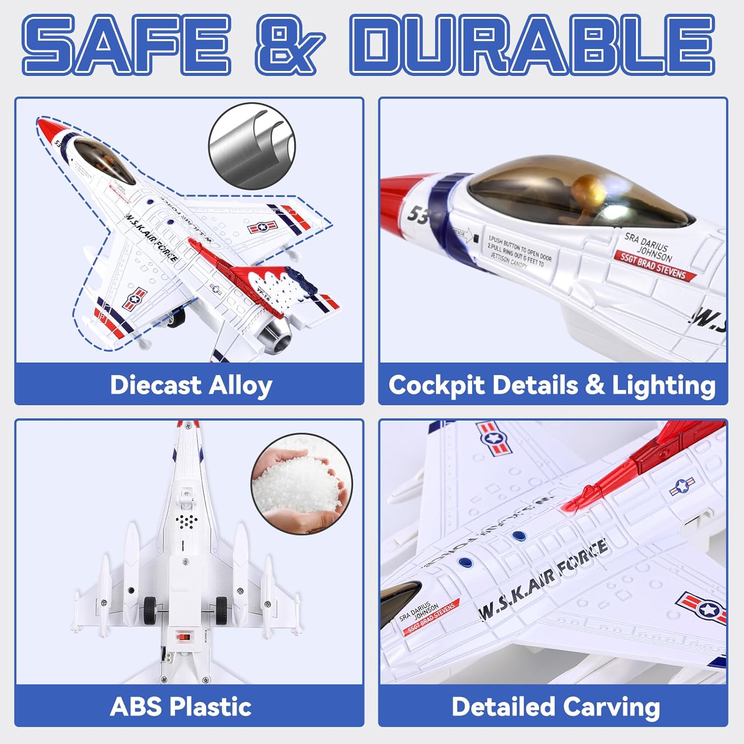 Crelloci Diecast Metal Alloy Fighter Jet Military Airplane Toy with Mist Spray, Lights & Sounds, Pull Back Function Army Air Force Aircraft for Kids, Toddlers Ages 3+, Gift for Boys Girls (White)