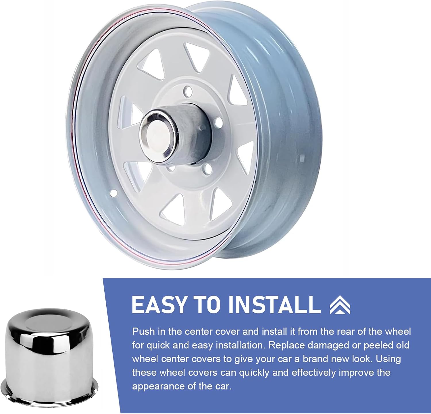 4PCS Trailer Wheel Center Caps, 3.19 Inch Chrome Plated Carbon Steel Wheel Rims Hub Caps, Push Through Center Bore Hub Dust Cap, Universal for Trailer Truck RV SUV