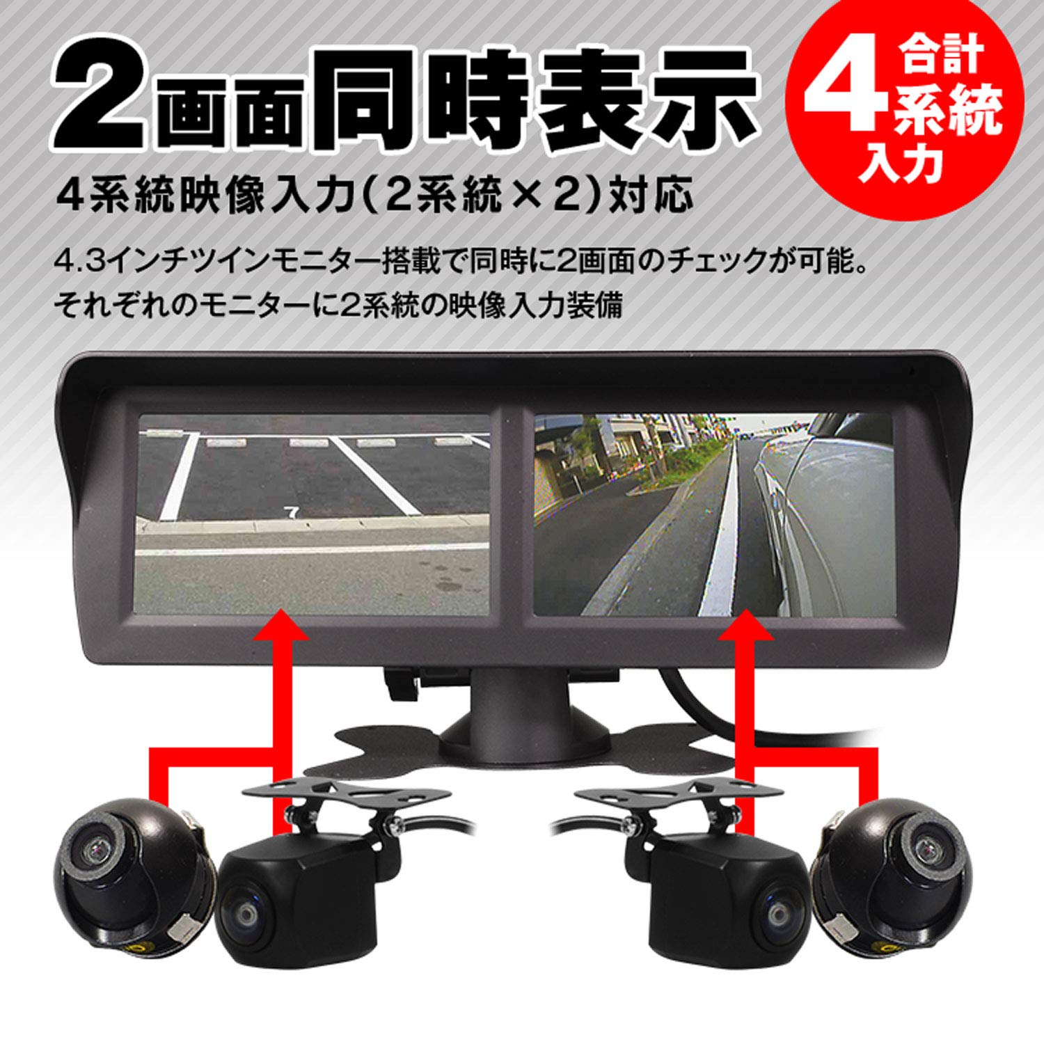 Amazon | MAXWIN ツインモニター 4.3インチ 4系統 映像入力 自動