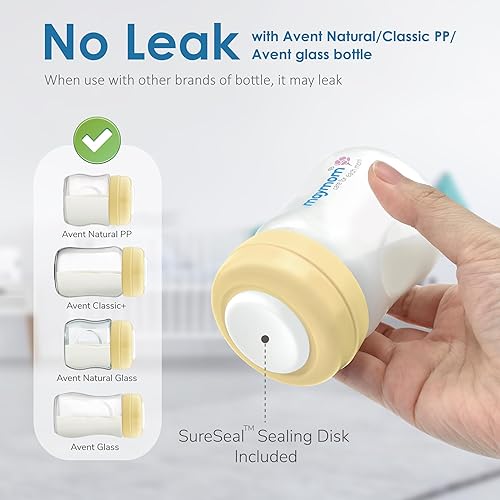 Miniatura 5 de Maymom Tapas de tornillo Aka tapas de viaje con disco de sellado regrabable compatible con botellas de boca ancha Avent, Maymom  tapa de repuesto