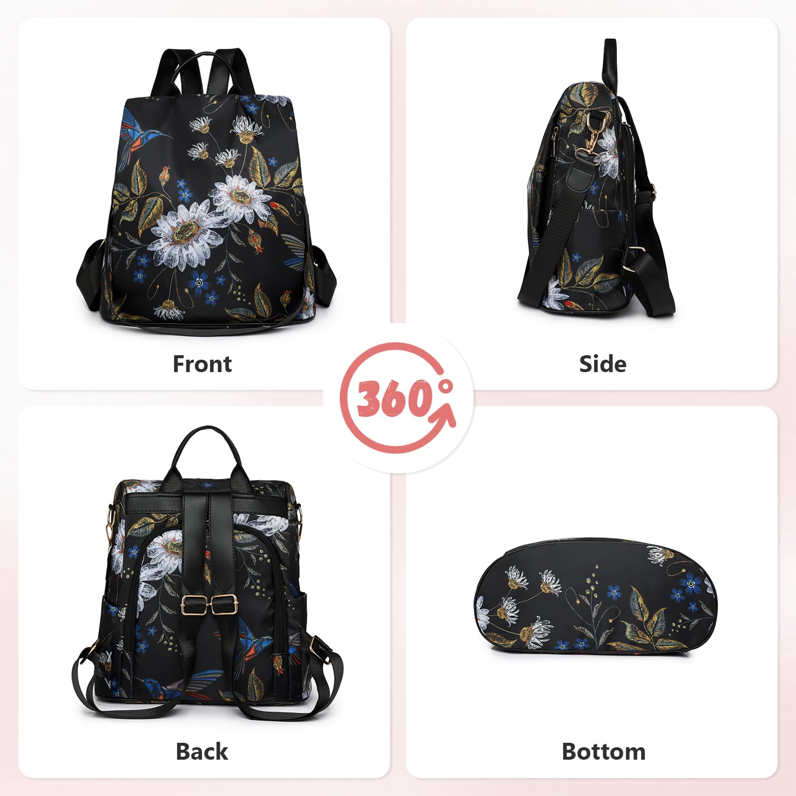 Aucuu Sac à Dos Femme Antivol, Mini Sac a Main Femme, Petit Sacs Bandoulière, DéContracté Sac de Voyage en Nylon, LéGer Sac Dos de Ville pour Voyages, Travail, Shopping, Loisirs