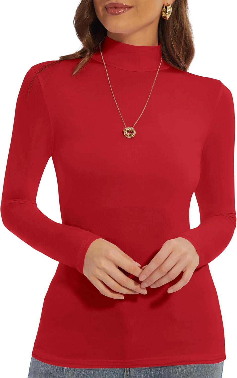 Zephyrine Womens Long Sleeve Mock Turtleneck Lightweight Shirts Slim Fitted Base Layer Undershirt