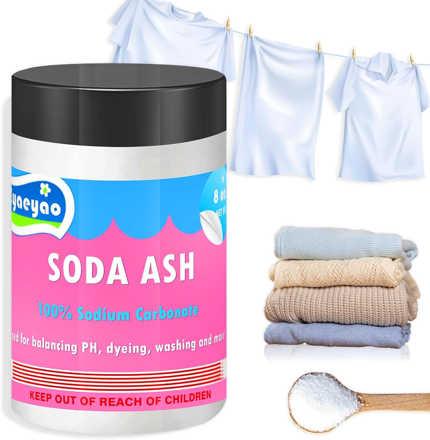 Natural Washing Soda, Sodium Carbonate, Laundry Booster, Soda Ash, Multipurpose Cleaner, Water Softener, Stain Remover (32 Ounces)