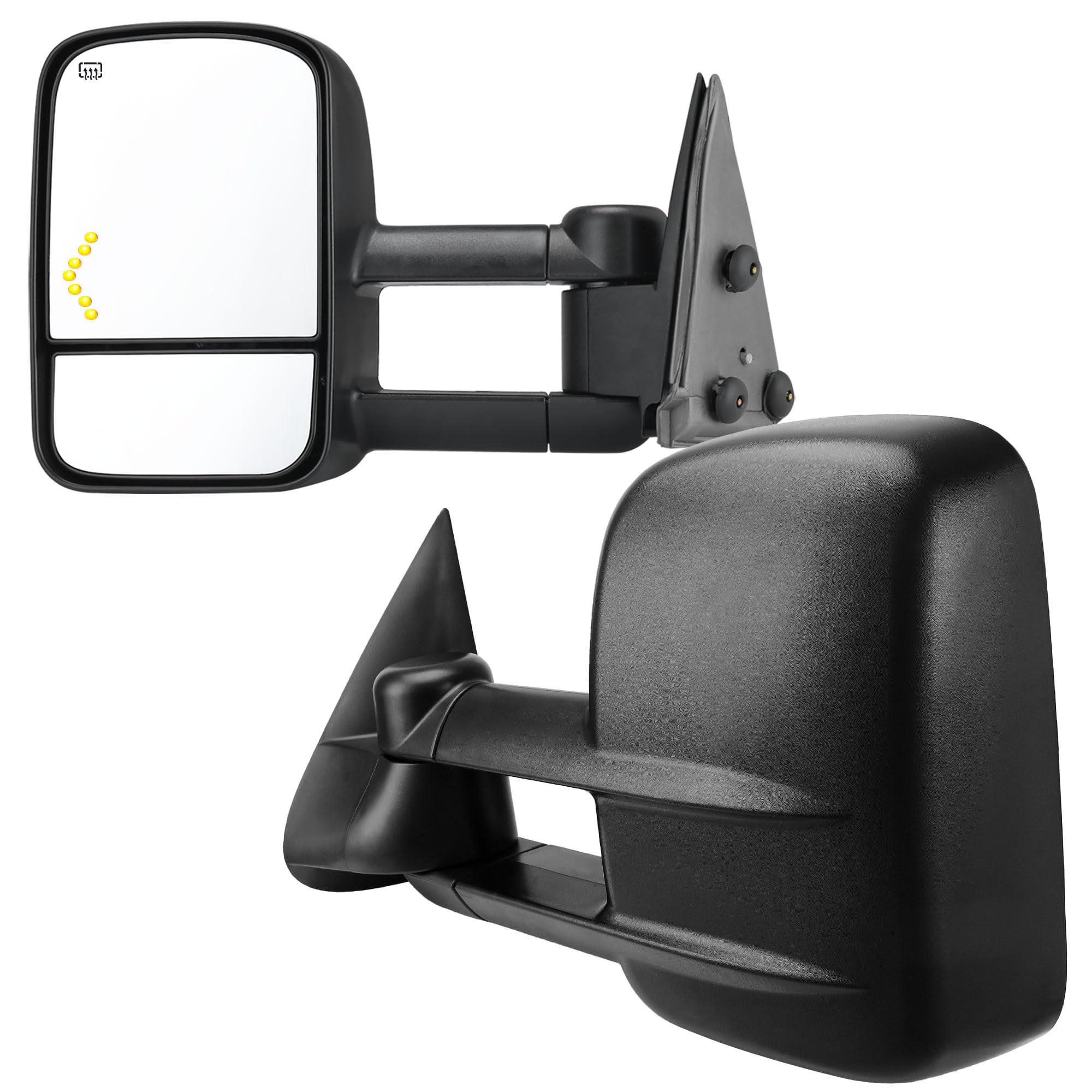 LEDKINGDOMUSTow Mirrors Compatible with 2007-2013 Chevy Silverado Tahoe Suburban GMC Sierra, Power Heated Telescoping Turn Signal Light, Black