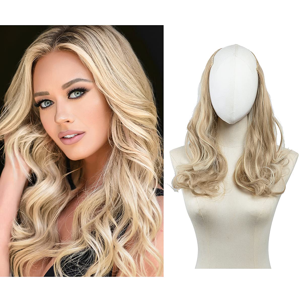 Long U Part Hair Extensions Blonde Clip in on Full Head