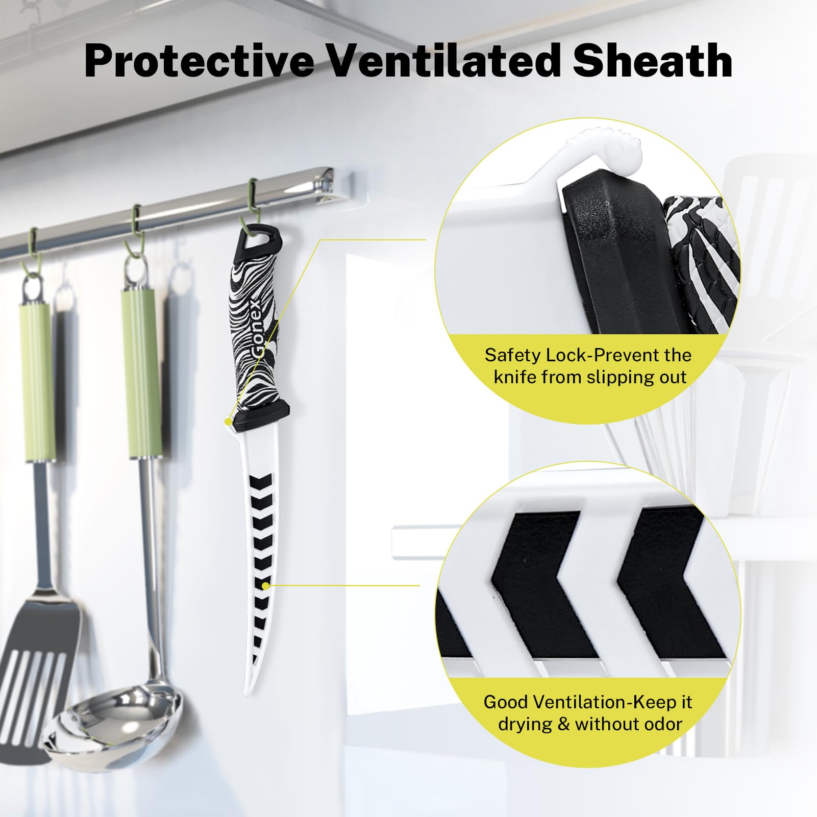 Gonex Cuchillo Deshuesador Filetear Acero Inoxidable 17 cm con Funda Ventilada Afilador