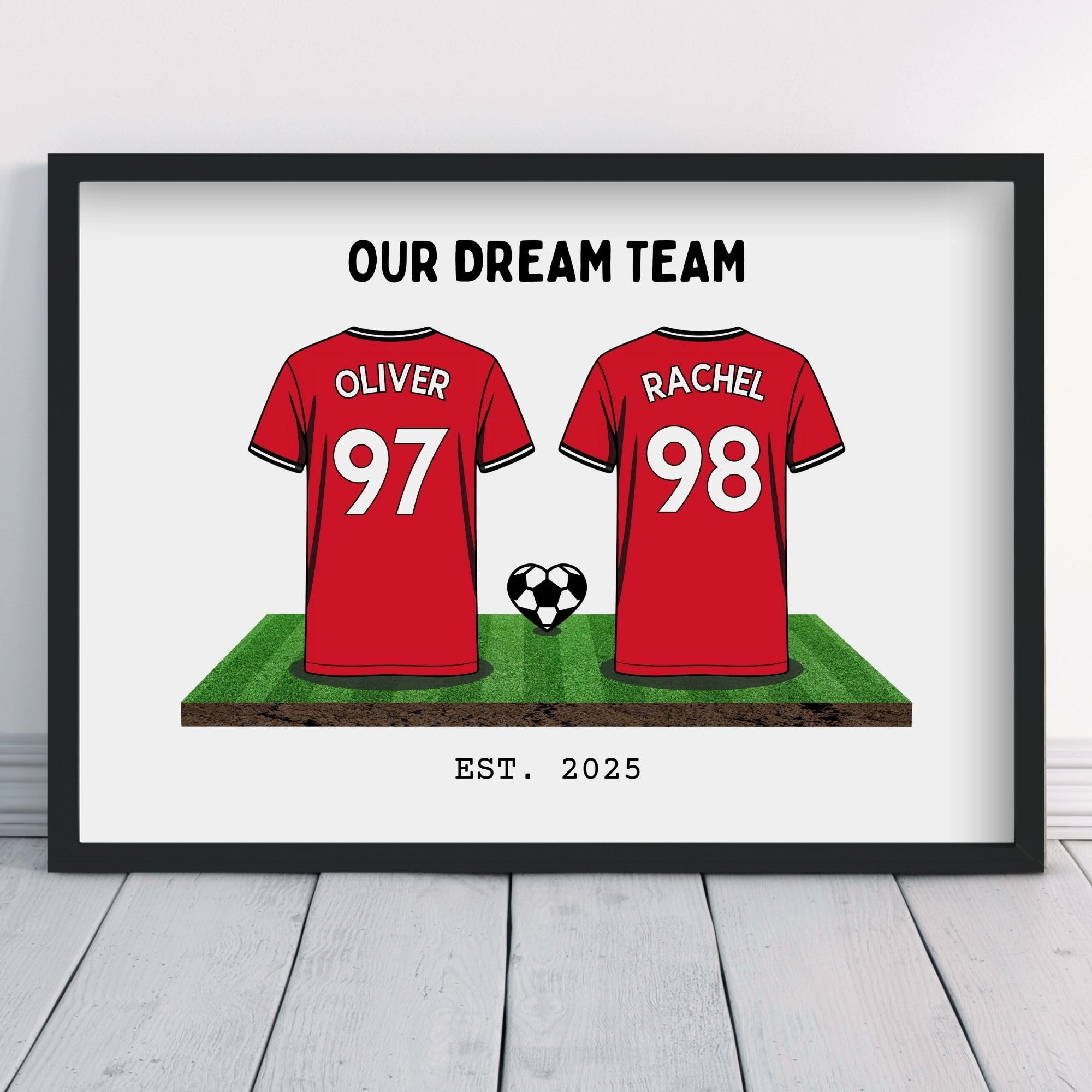 Personalised United Couple's Dream Team Shirt Art Valentine Manchester Gift | All Teams Available | Framed or Prints Available | Boyfriend Husband Man Partner Football Utd Wall Keepsake Sports Poster