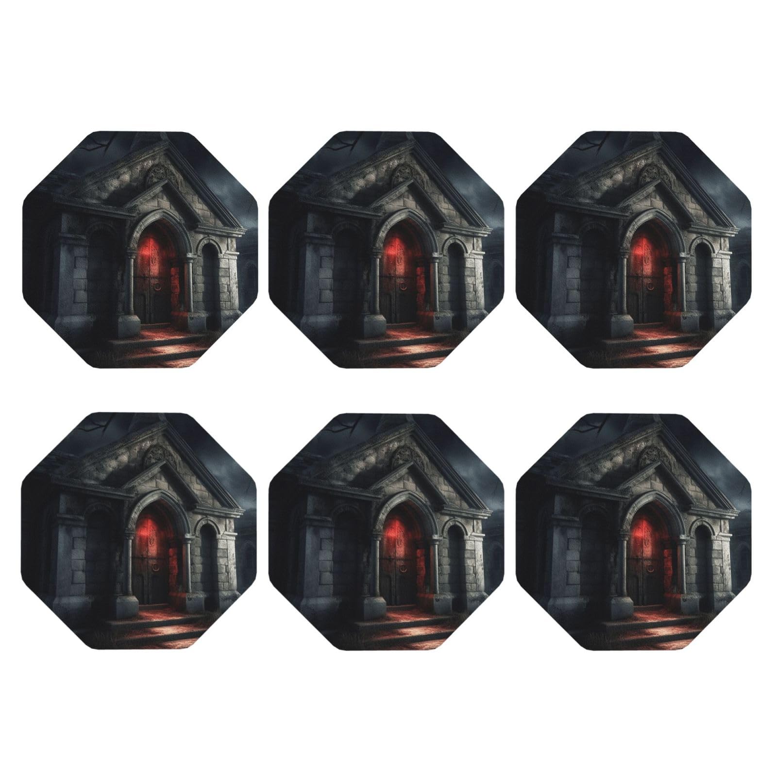 6pcs Leather Coasters for Drinks, Old Crypt Drink Coasters for Tabletop Protection, 4" Cup Coasters for Coffee Table Decor, Non-Slip Drinking Cup Mat for Hot Or Cold Drink