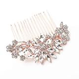 Hapibuy Rose Gold Clear Crystal Bridal Wedding Hair Comb Wedding Headpiece Hair Pins