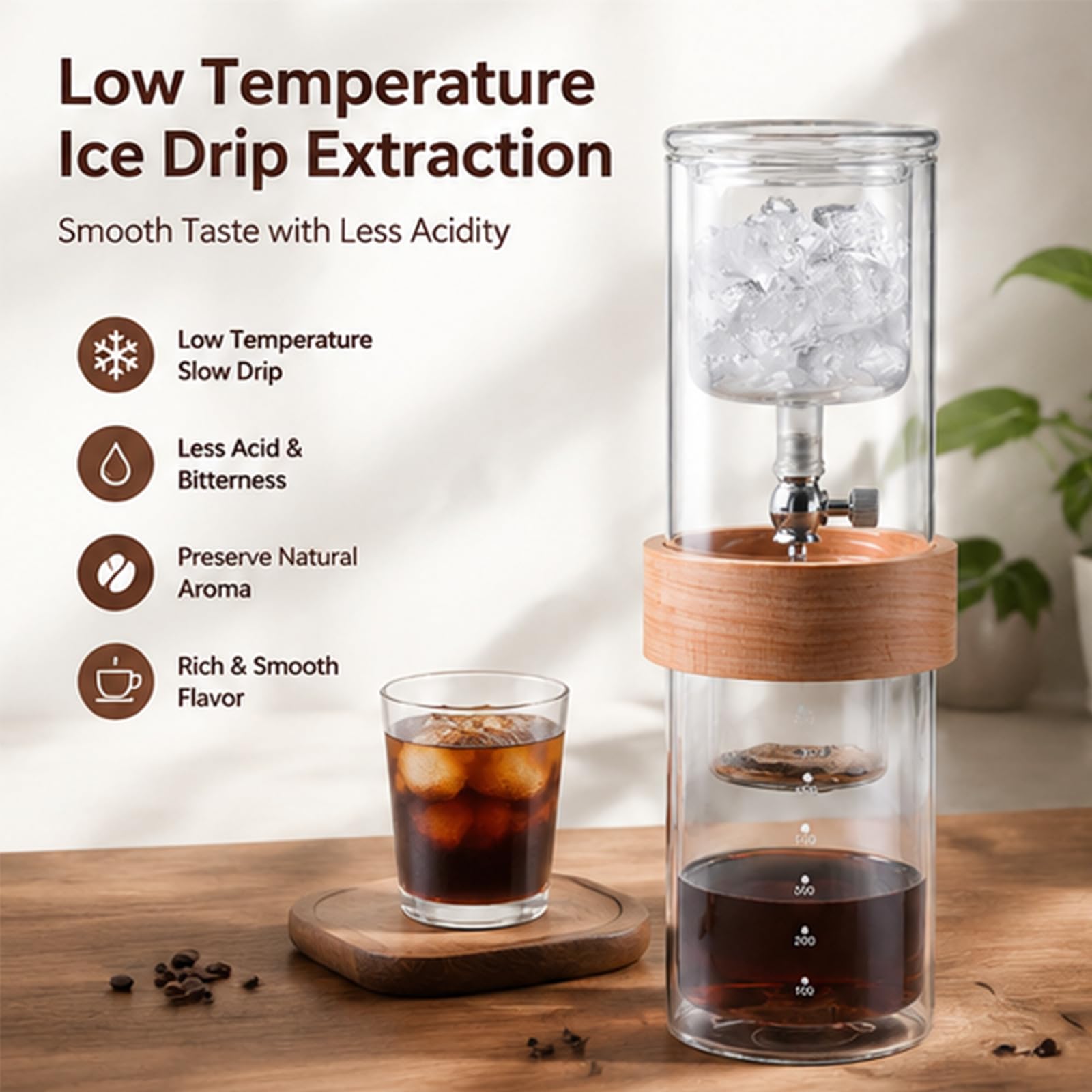 Ekspres Do Kawy Cold Brew Drip, 500ml Wieża Do Parzenia Z Szkła | Zawór regulacyjny przepływu do domu i kawiarni