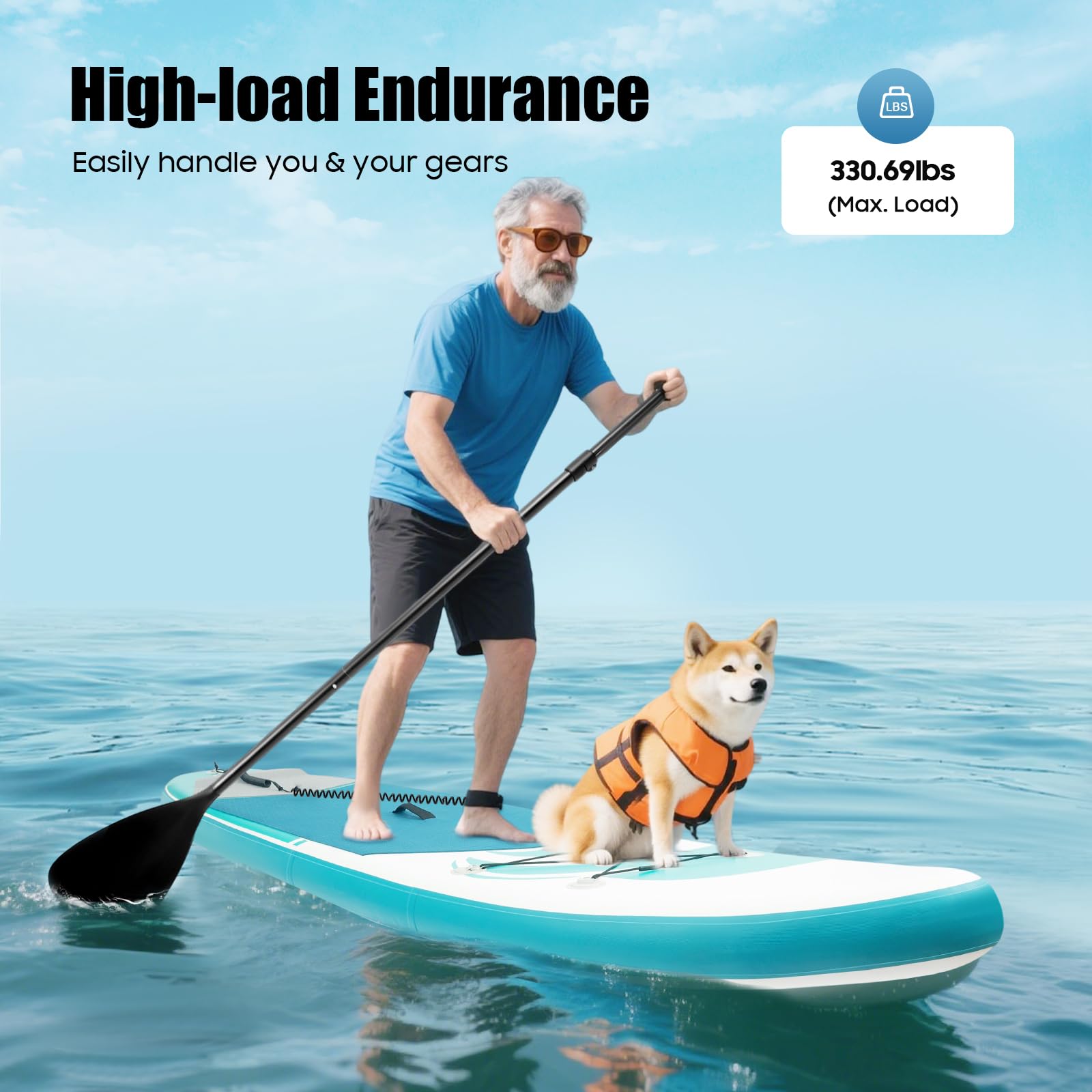 Tabla de surf hinchable de pie para remo, juego de tabla de surf para remo, adecuada para adultos y jóvenes, incluye remo, bomba, mochila, leash, hasta 150 kg