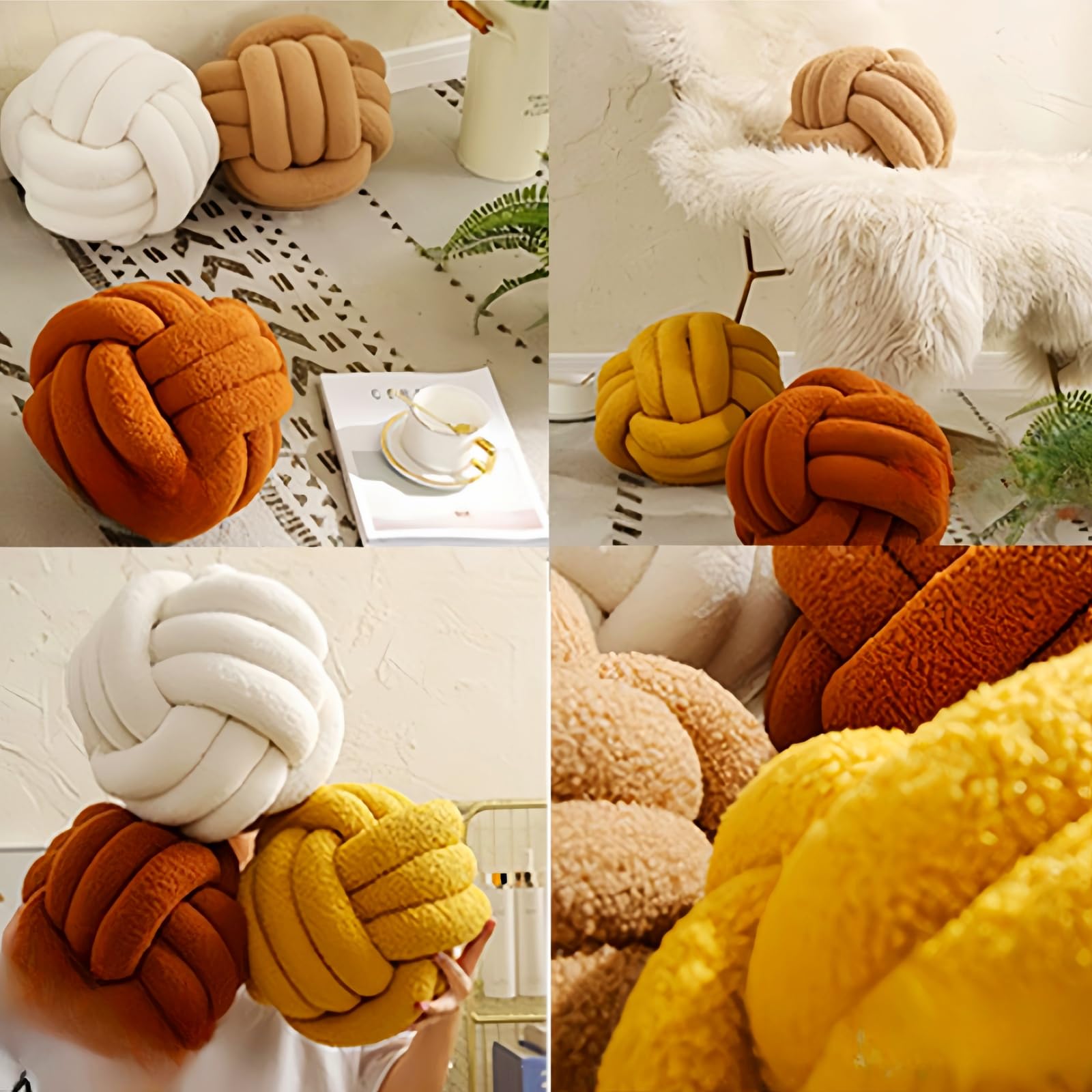 Fay Bless - Cuscino moderno a forma di nodo per la casa, morbido e rotondo, fatto a mano, per camera da letto, letto e soggiorno (Beige, 28CM)