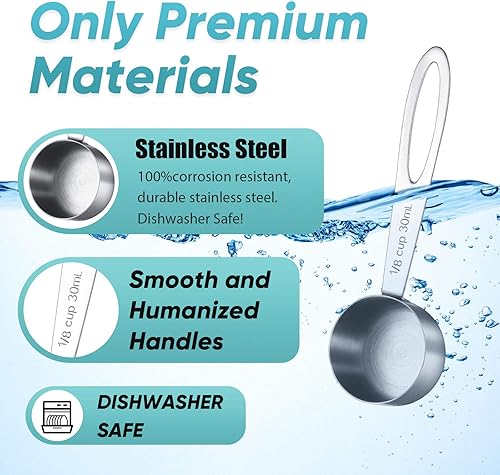 Miniatura 4 de Geiserailie 4 cucharadas de café de acero inoxidable, 2 cucharadas de medición de café, incluye 2 cucharadas de mango corto, 2 asas largas para té,