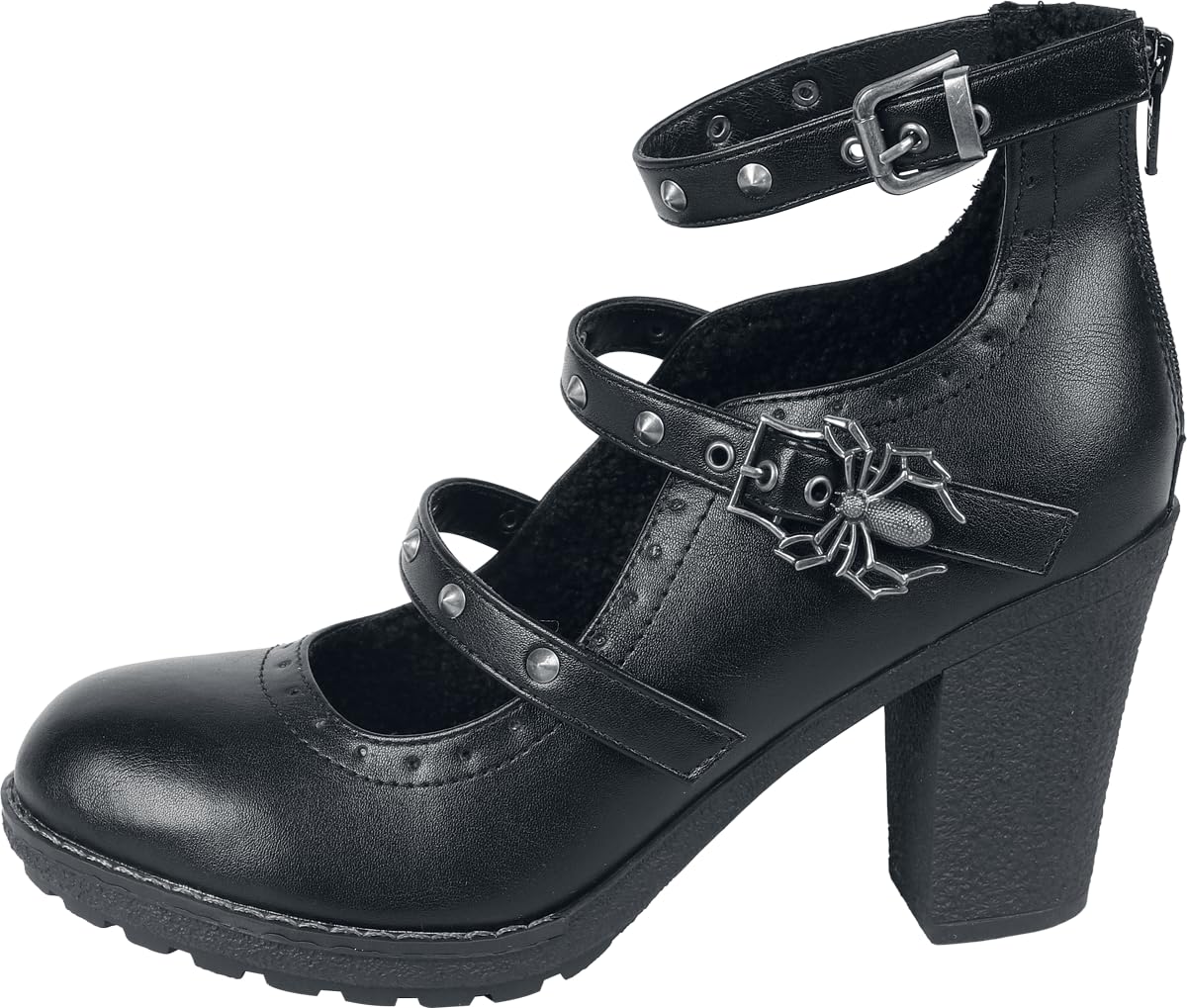 Gothicana by EMP Damen Schwarze High Heels mit DREI Riemen und Nietendetails