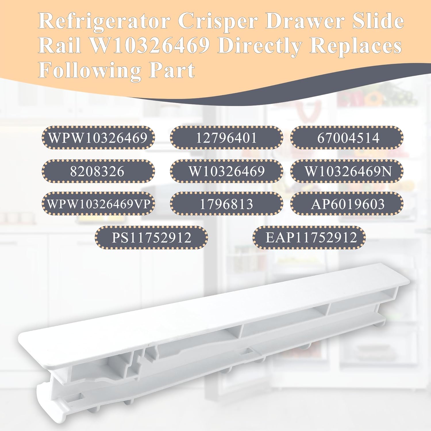 W10326469 Center Drawer Slide Rail fit for Whirlpool Refrigerator Replaces 67004514,8208326,wpw10326469,12796401,W10326469 by prime&swift