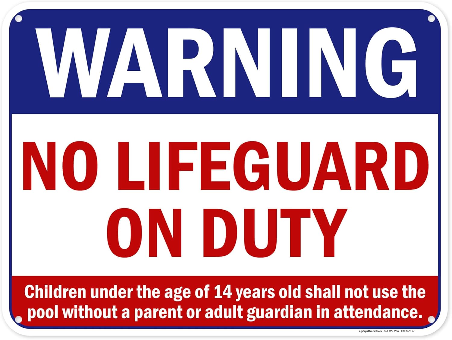 Warning No Lifeguard On Duty Sign, Pool Sign, 18x24 Inches, 55 mil thick HDPE (high density polyethylene), Made in USA by My Sign Center