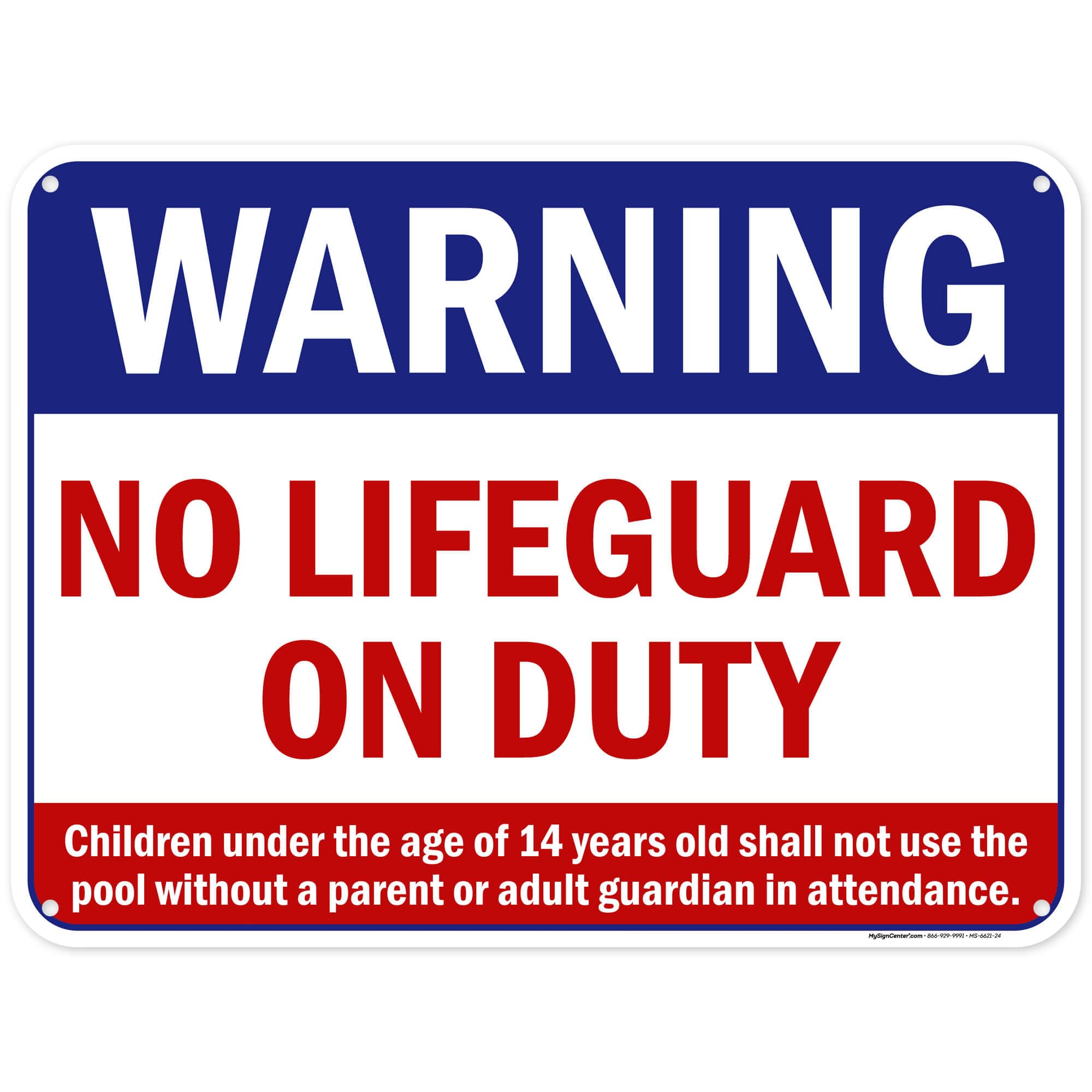 Warning No Lifeguard On Duty Sign, Pool Sign, 18x24 Inches, 55 mil thick HDPE (high density polyethylene), Made in USA by My Sign Center