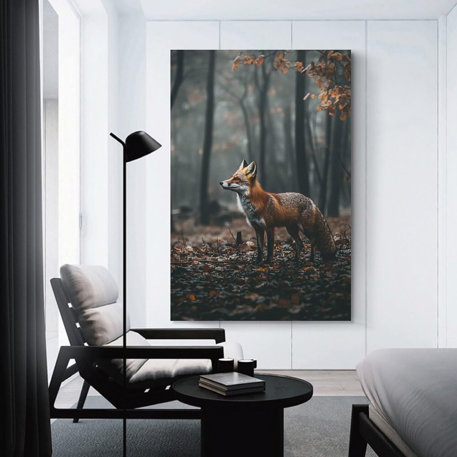 Junmoney Red Fox in Forest Canvas Wall Decor, 08x12inch(20x30cm), for Gallery Wall Decor And Room Displays, Wall Decor Suited to Curated Displays