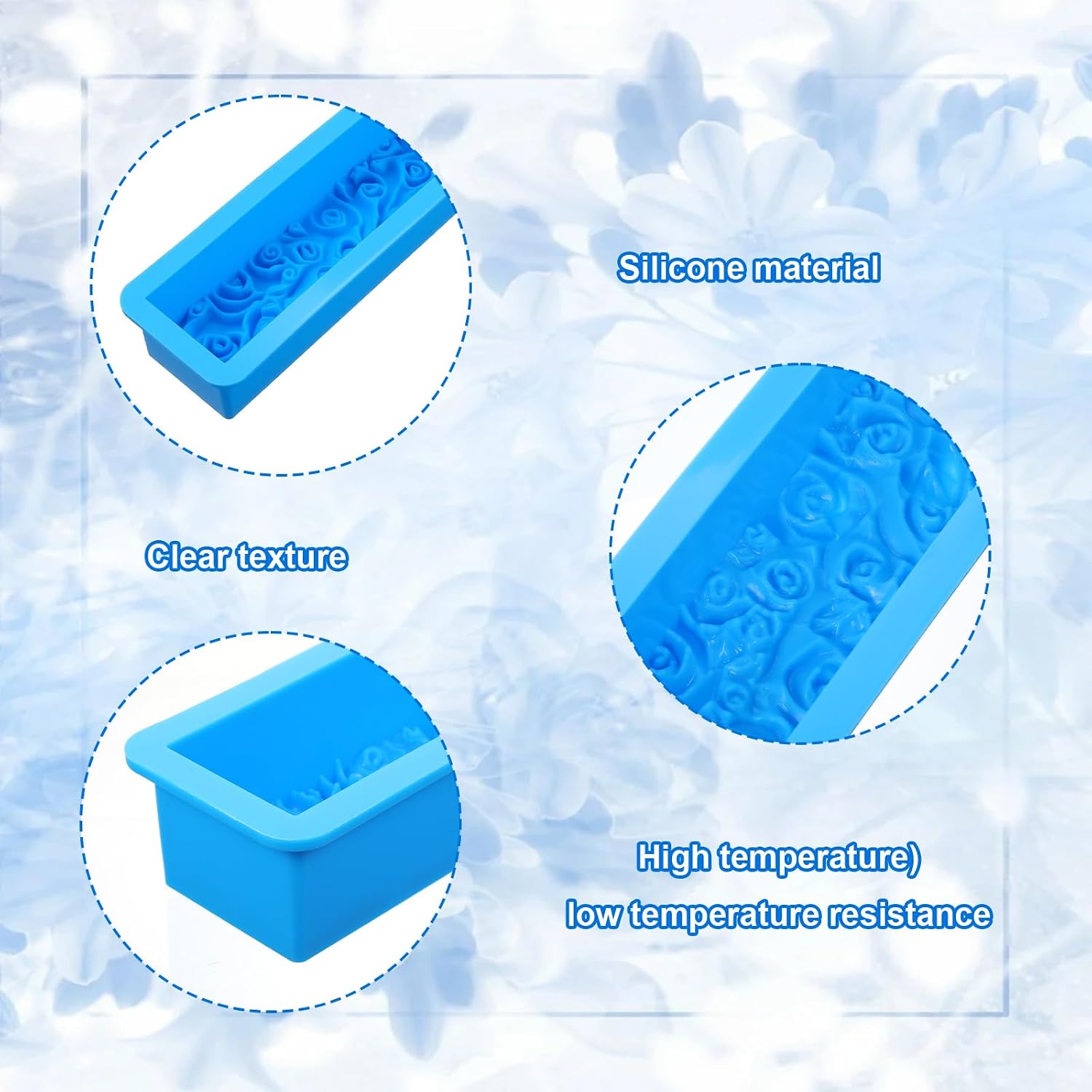 Rose Silicone Soap Mold, 2PCS Flexible Rectangular Flower Craft Molds for Resin, Candle, Chocolate, Fondant, 9.84x3.39x2.13 Inch, 650ml, Blue