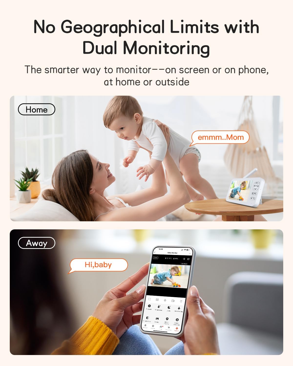 2K Smart WiFi Baby Monitor with Camera and Audio, 5" Display, Smartphone App, Auto Tracking, Cry & Motion Detection, Temp & Humidity Sensor, HD Night Vision