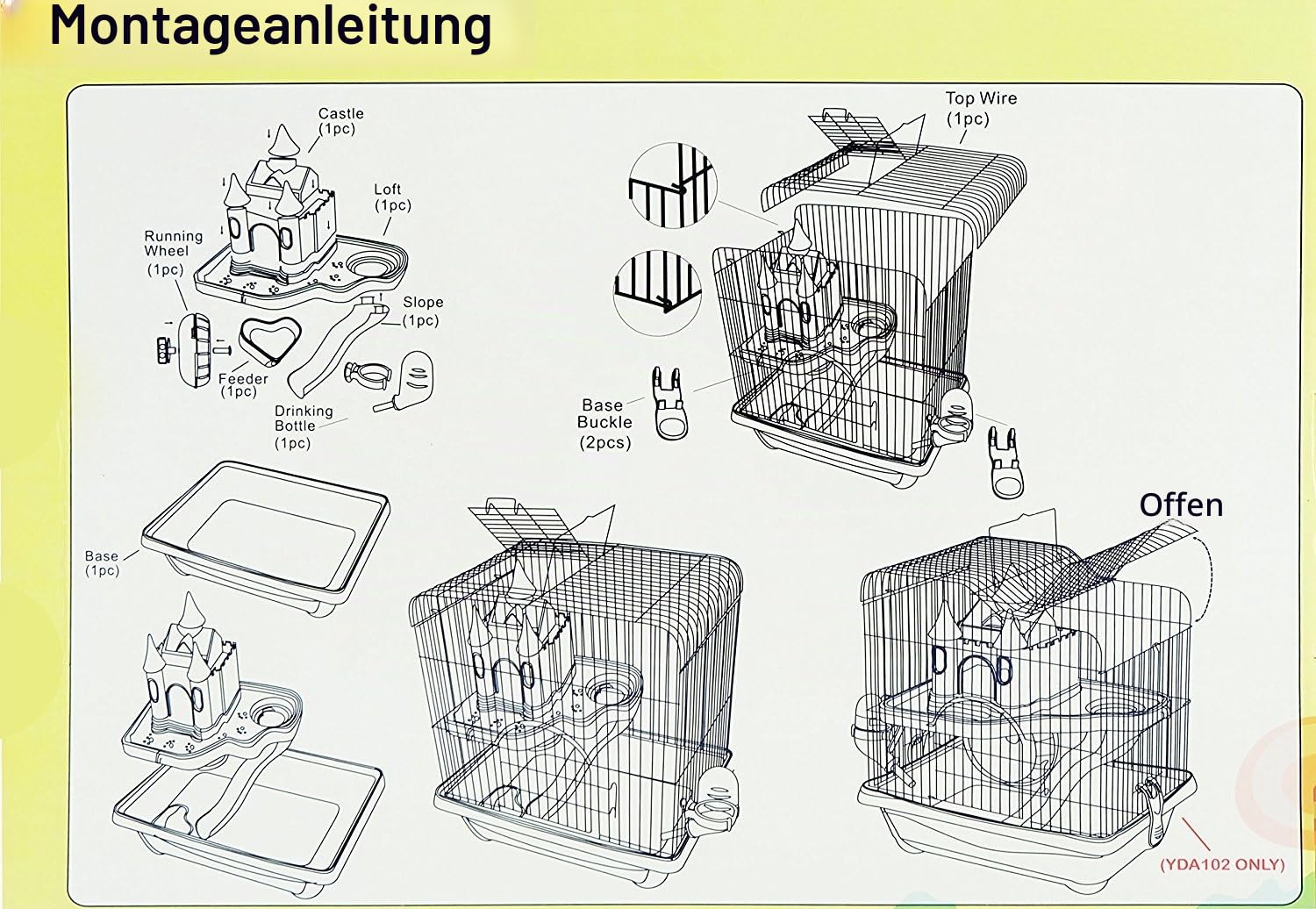 BPS® Hamsterkäfig, Hamstervilla mit Rad, Tunnel und Haus, 28 x 21 x 31 cm, Farbe wird nach Zufallsprinzip versandt