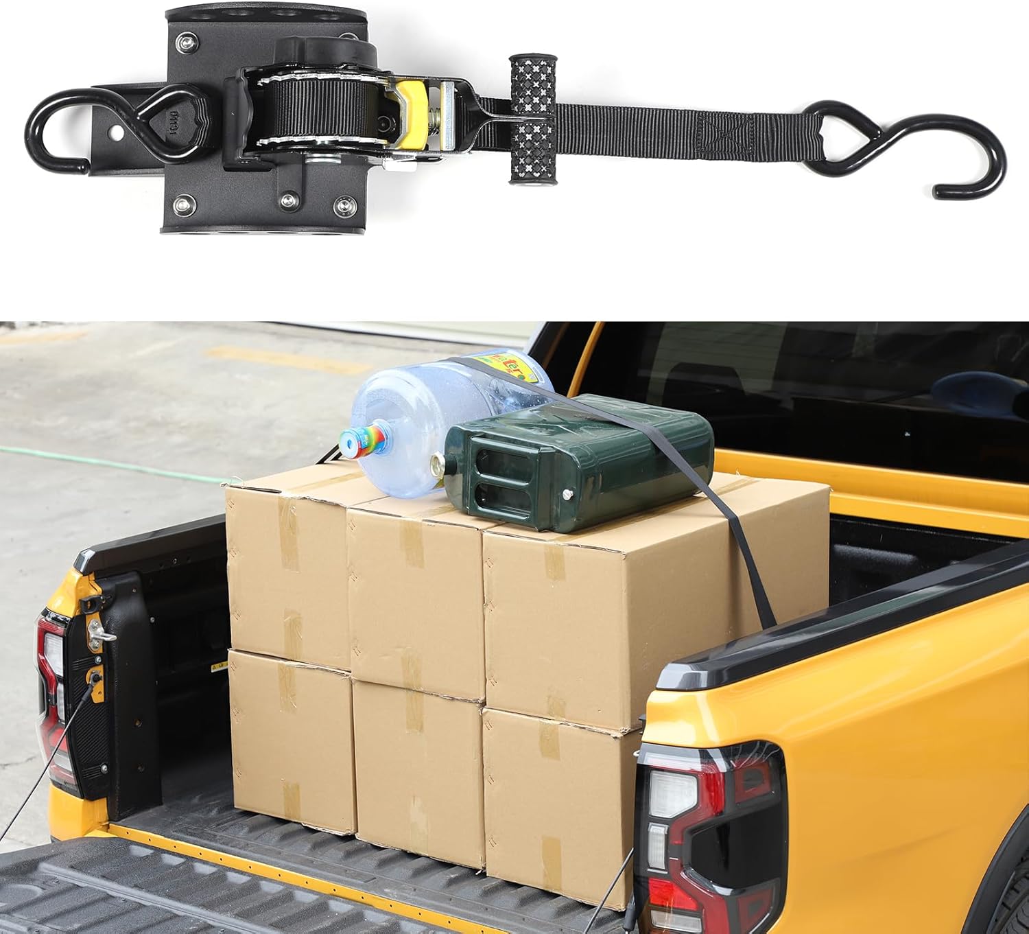 Truck Bed Ratchet Securing Straps Compatible with Ford Ranger 2023-2026 Accessories,Automotive Cargo Strap Retractable Ratchet Tie Down Strap Heavy Duty Truck Bed Anchors (1, Black)