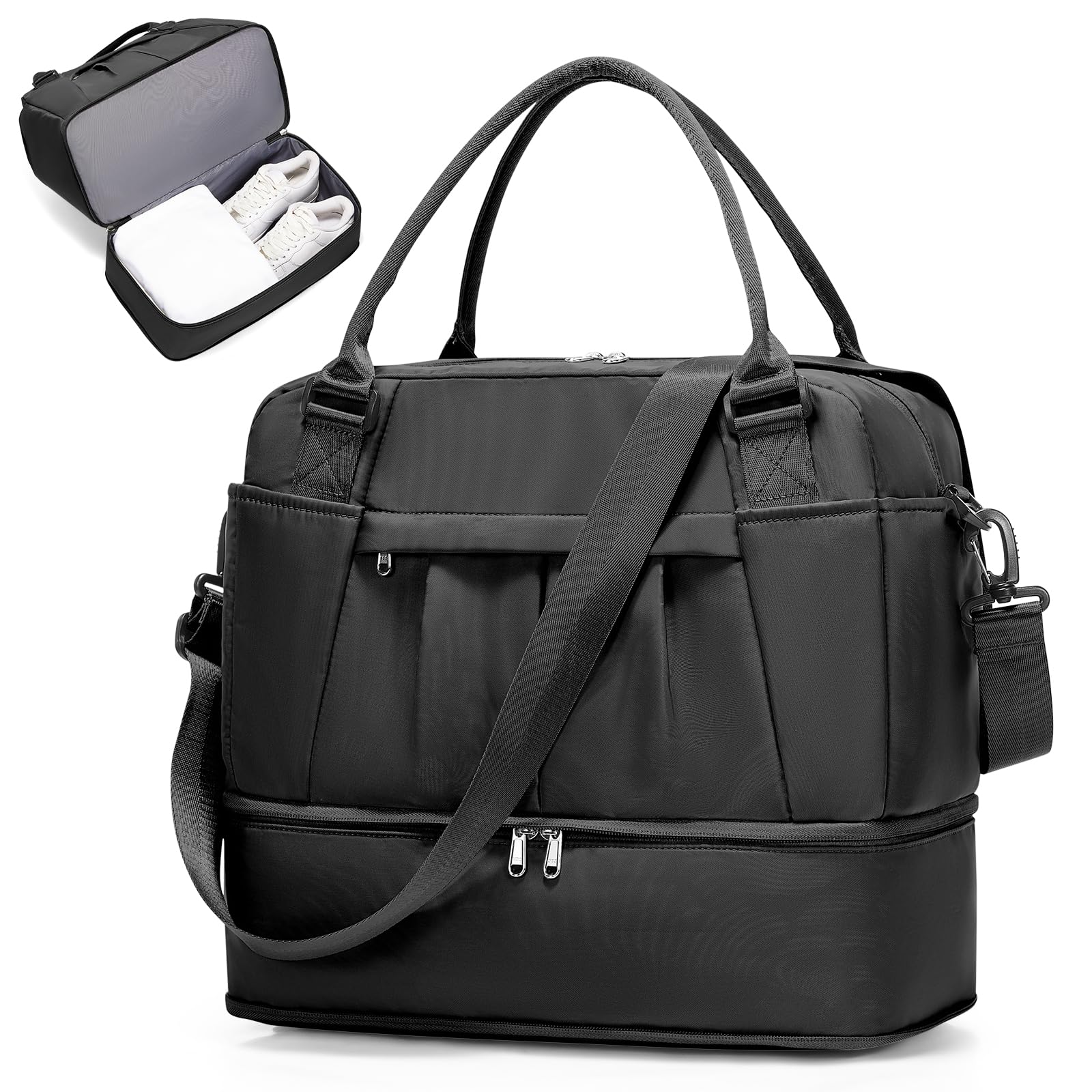 SEAFEW Bolsa de Viaje 40x20x25 para Ryanair,Impermeable Bolsa de Deporte para Gimnasio,Bolsa de Mano Equipaje de Fin de Semana 40x30x20 para Mujer,Bolso de Natación para Playa,D15-Gris Claro — view 17