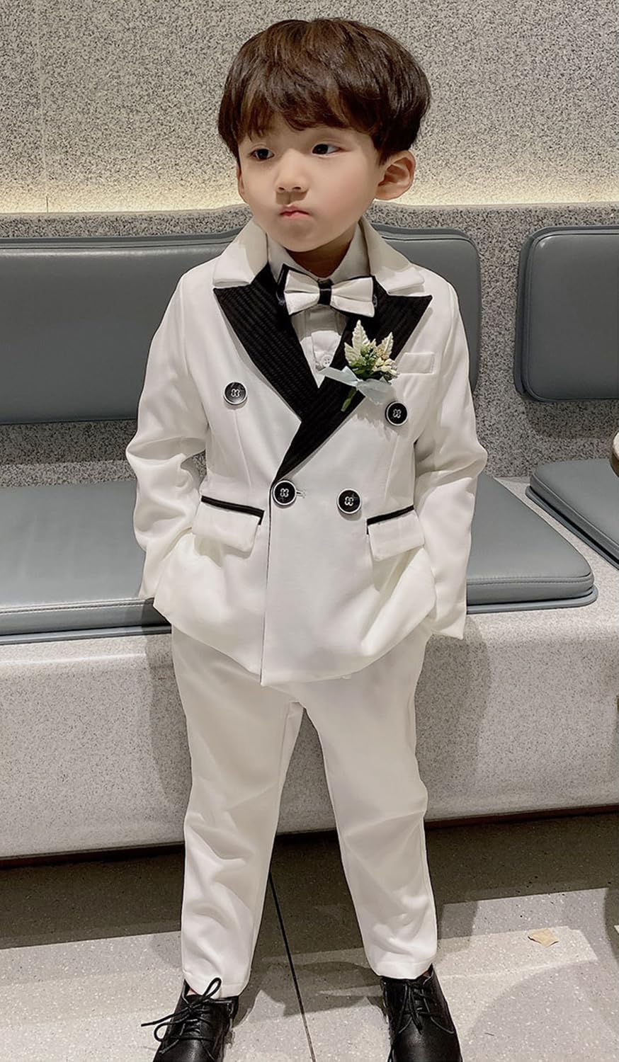 Kromoc Boys' 2-Piece Suit Double Breasted Buttons Jacket Pants Tuxedos for School Party