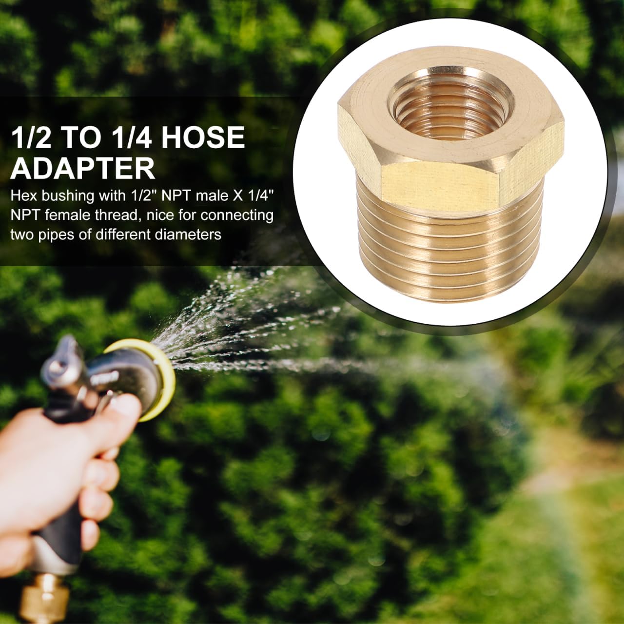 DOITOOL 1/2 Male Npt X 1/4 Female Npt Hose Adapter Reducer Bushing 304 Stainless Steel Hex Pipe Fitting for Garden Hose Connectors Outdoor Faucet Splitter