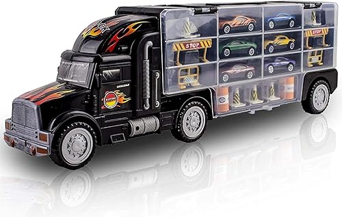 Miniatura 4 de WolVol Auto de transporte camión transportador de juguete para niños Incluye 6 autos y 28 ranuras