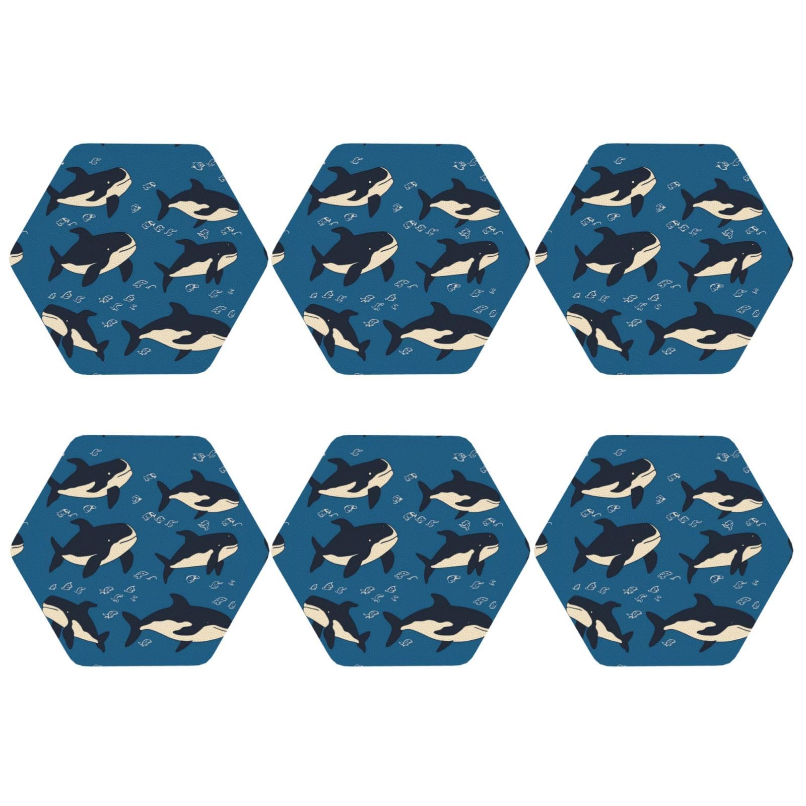 6pcs Leather Coasters for Drinks, Whale Drink Coasters for Tabletop Protection, 4" Cup Coasters for Coffee Table Decor, Non-Slip Drinking Cup Mat for Hot Or Cold Drink