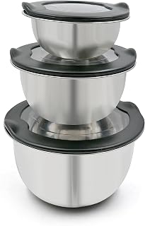 HOME BARGAINS Stainless Steel Mixing Bowls for Kitchen, Serving Bowl with lid Food Storage Bowls with BPA Free Food Safe lid Set of 3 (400ml, 1000ml, 1700ml) Silver Color