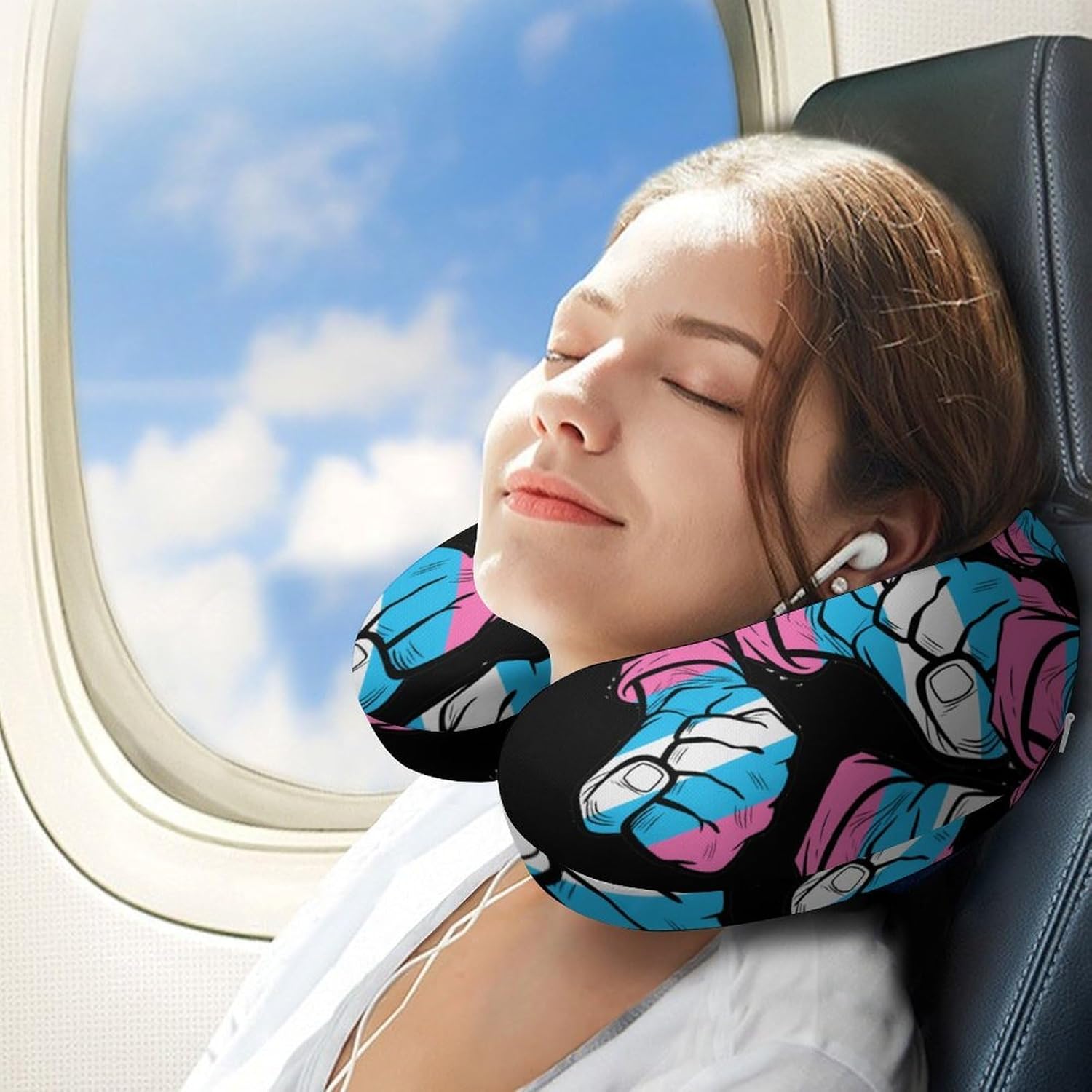 Raised Fist Transgender Flag Travel Pillow U Shape Neck Pillow Washable Pillowcase for Sleeping Chair