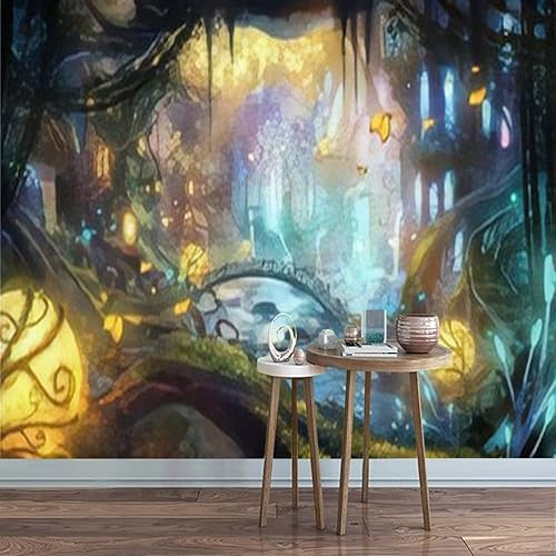 Miniatura 1 de Mural de lienzo moderno 3D con diseño de hadas coloridas de la ciudad del bosque, plantas mágicas, antiguas, poderosas, despegar y pegar,