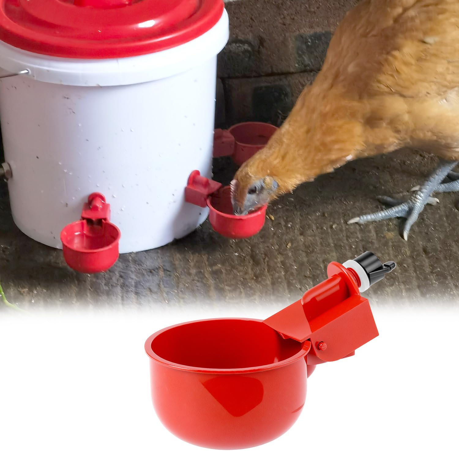 QWORK® Set de 16 Bebederos automáticos para Pollos con Taladro Especial - dispensador de Agua para Aves de Corral - Hecho de plástico Acero Inoxidable.