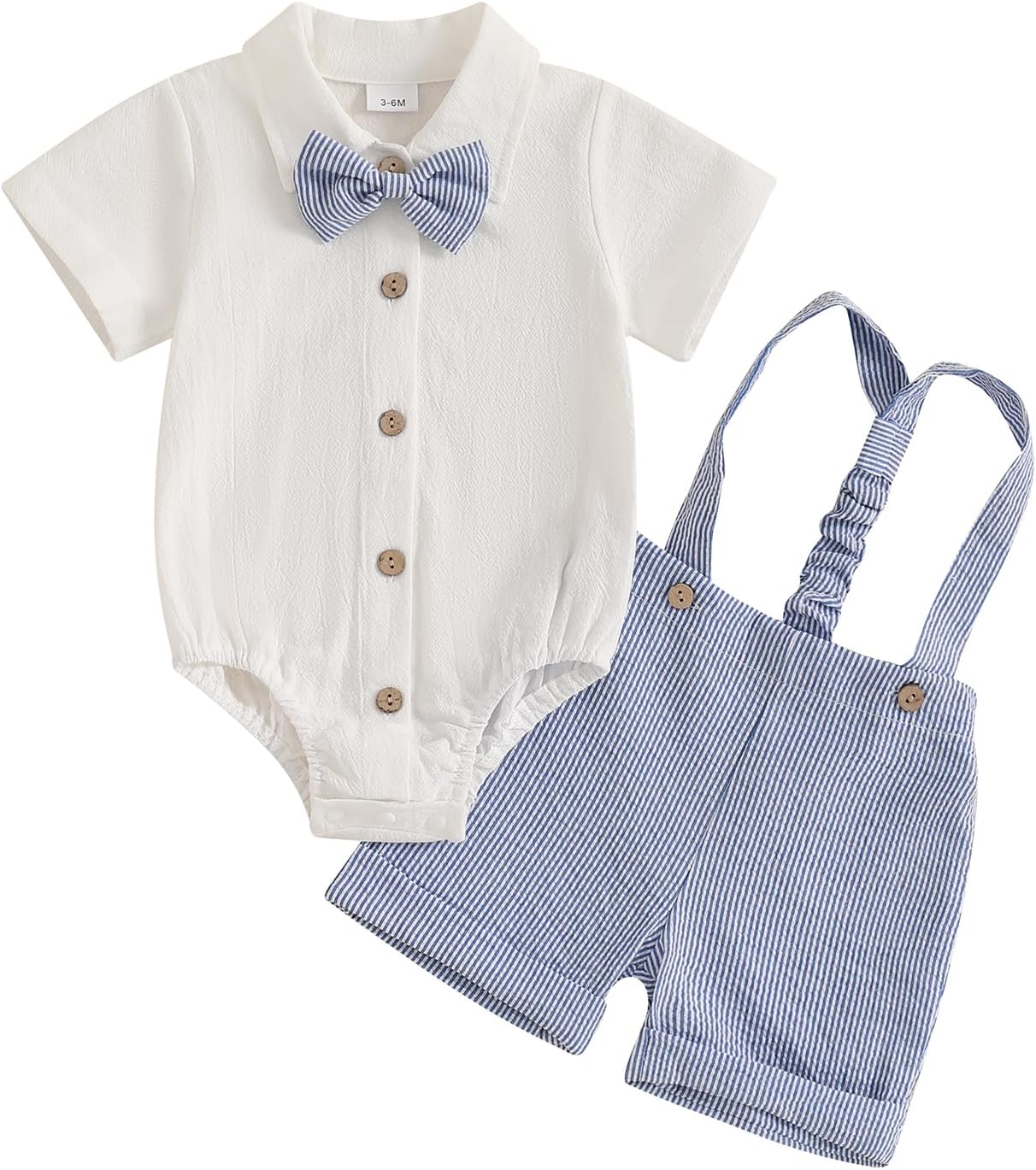 Qianderer Infant Baby Boy Gentleman Outfit Short Sleeve Lapel Neck Romper Shirt with Bowtie and Suspender Overalls Shorts Set Wedding Outfit Formal