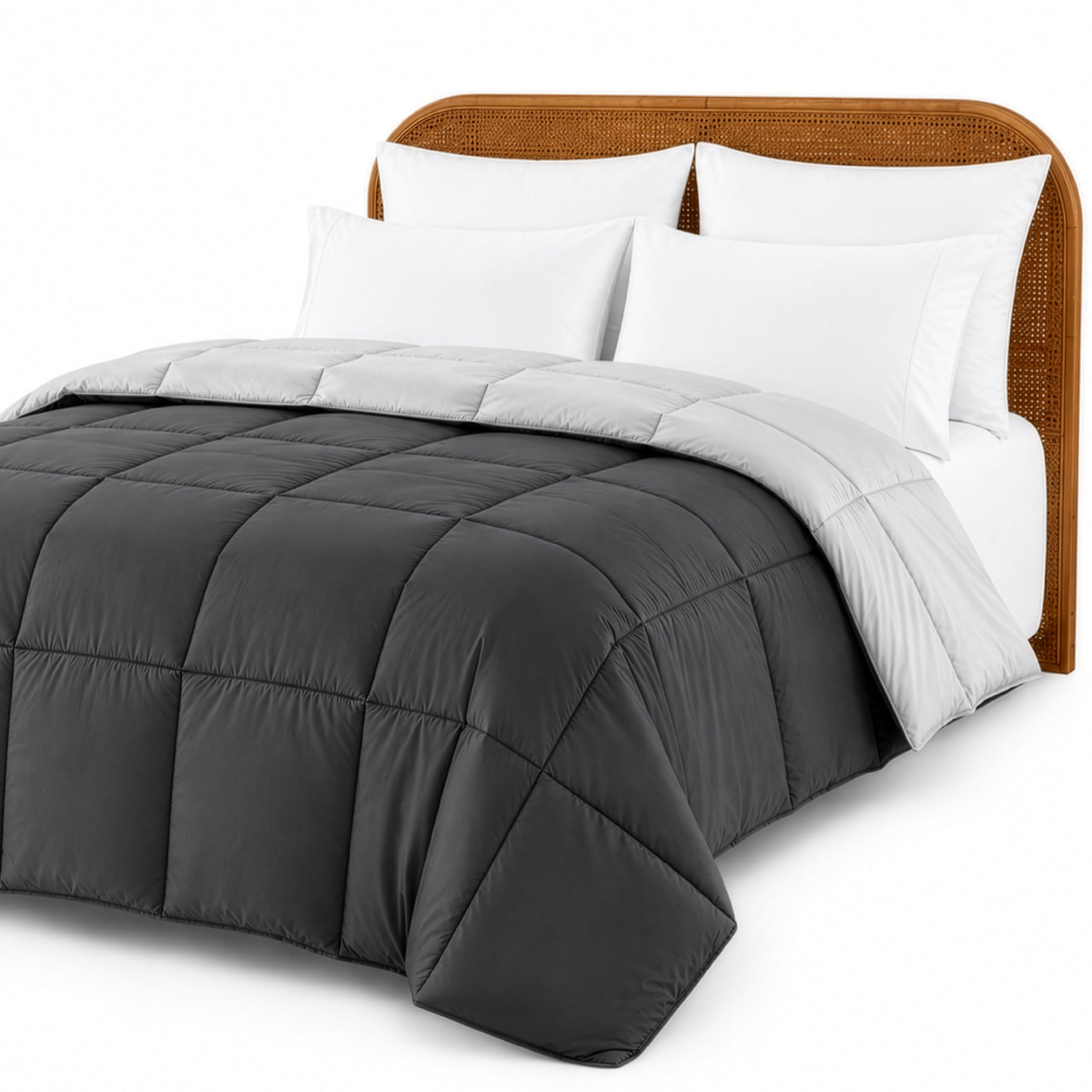 Modern Threads Comforter Duvet Insert, Reversible Quilted Down Alternative Comforter with Corner Tabs, All Season Bedding, King, Dark Gray/Gray