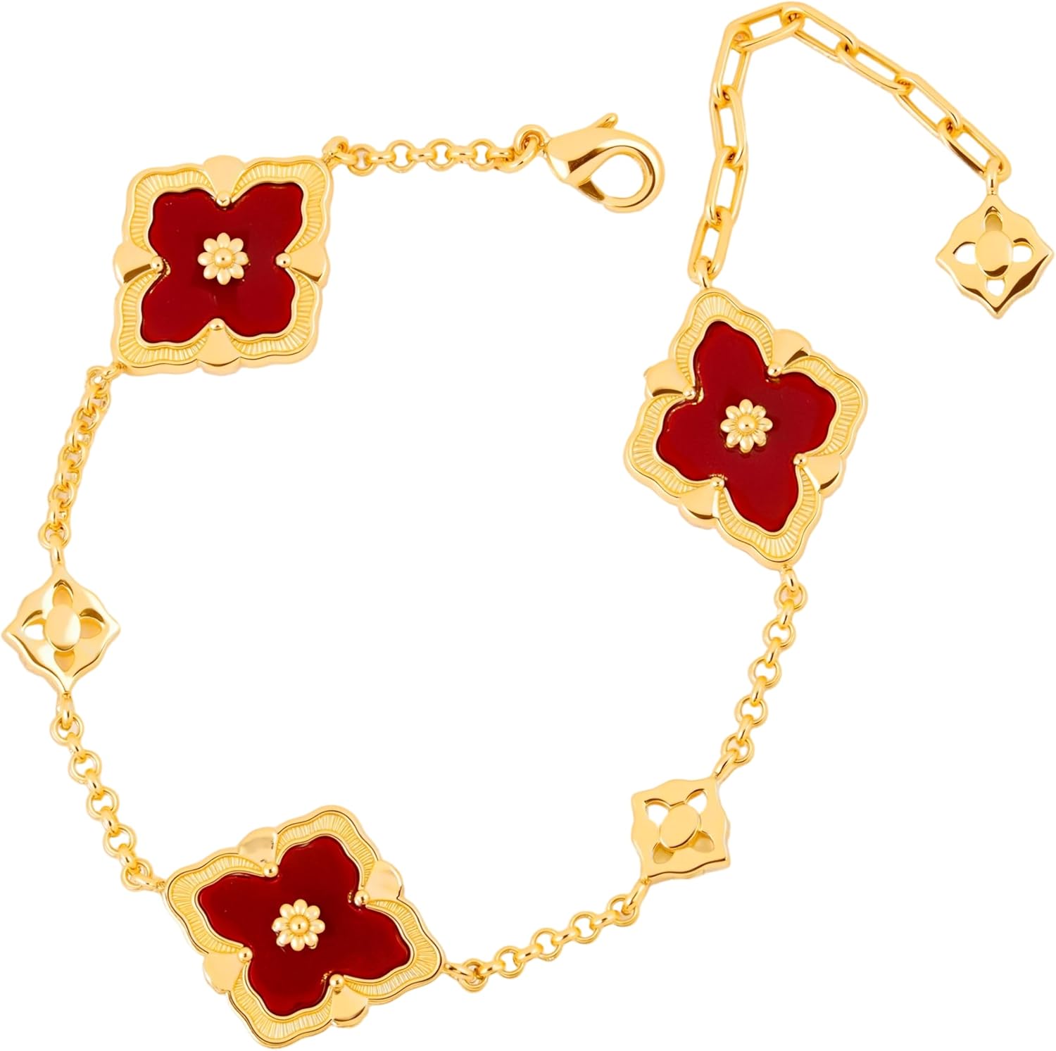 Four Leaf Clover Bracelet, JASZTHES Bracelets for Women, 18K Gold Plated, Double-Sided Lucky Clover Bracelets, Cute Flower Adjustable Link Chain Bracelets, Trendy Jewelry Valentine's Day Gifts