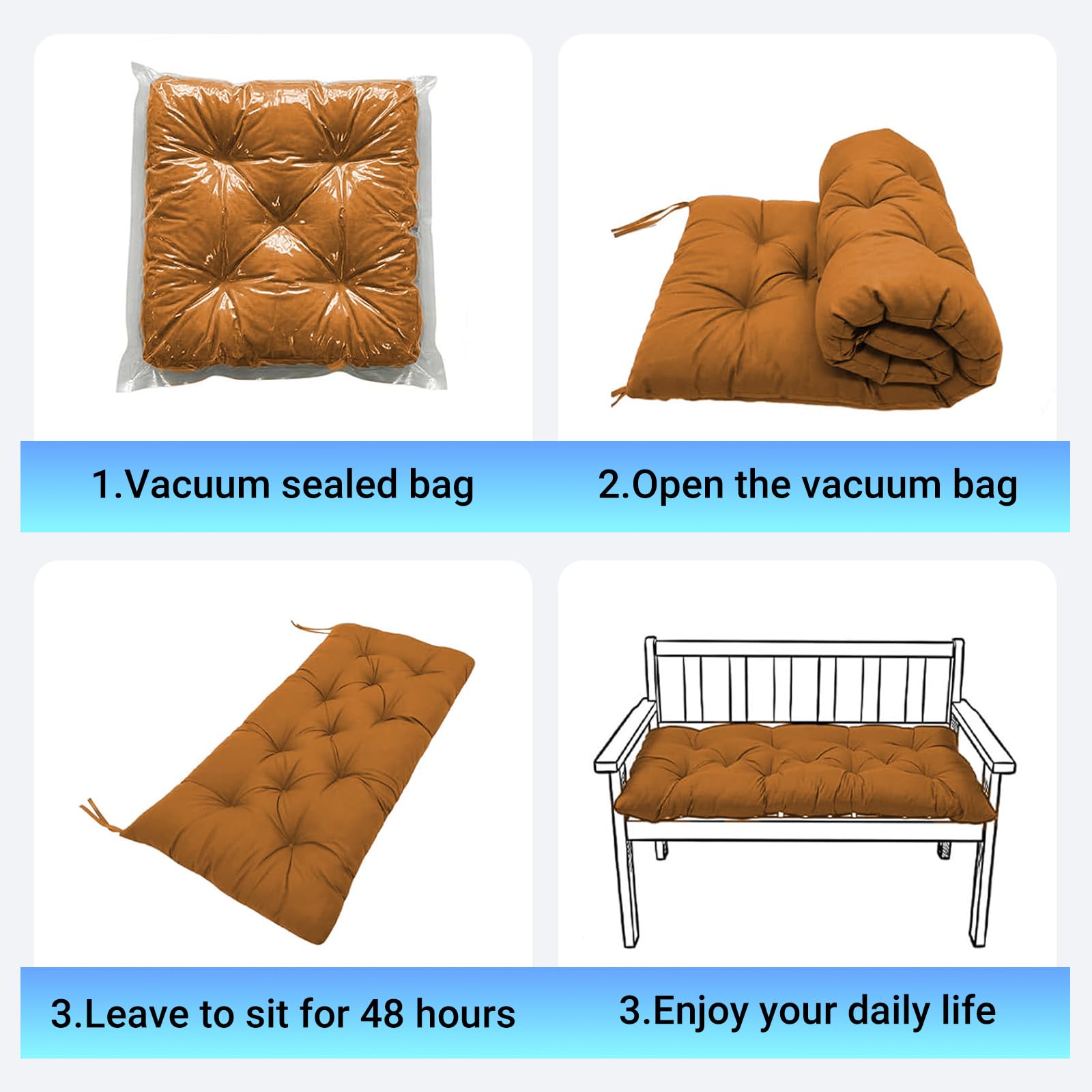 Coussin Exterieur Impermeable, Coussin Salon De Jardin Exterieur | 100x50 cm Coussins de Jardin pour Banc et Balancelle, pour Terrasse Balcon et Intérieur avec Cordons