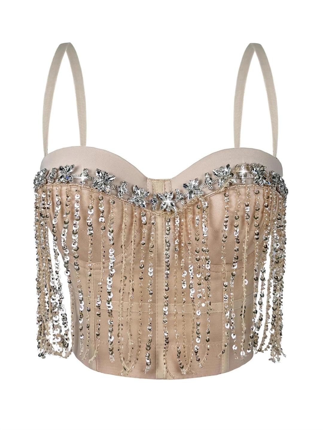 Yeuyyben Top corto da donna con paillettes corsetto senza maniche strass party club street style slim fit moda canotta