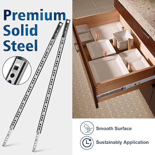 Miniatura 3 de 4 guías de cajón con rodamientos de bolas de 16 pulgadas  15.984 in, 2 rieles de metal plegables, riel deslizante bidireccional con tornillos de