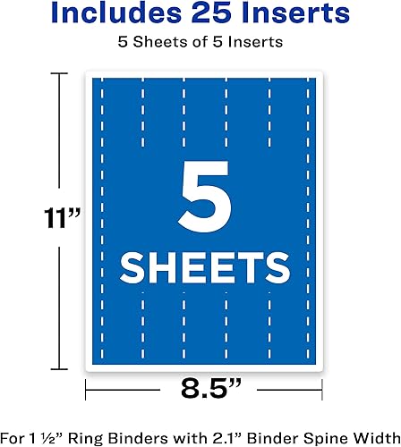 Miniatura 5 de Insertos para lomo de carpeta Avery, para carpetas de argolla de 1-1/2 pulgadas con ancho de lomo de 2.1", 25 insertos de cartulina (89105)
