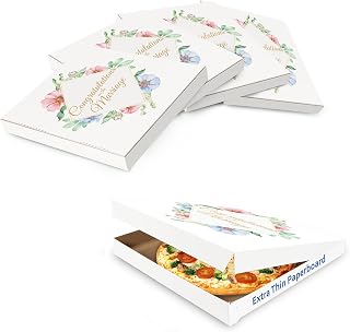 MT Products Wedding Congratulations Printed Pizza Boxes 12" x 12 x 1.9" - Elegantly Designed Extra Thin White Pizza Box (Pack of 5) - Made in the USA
