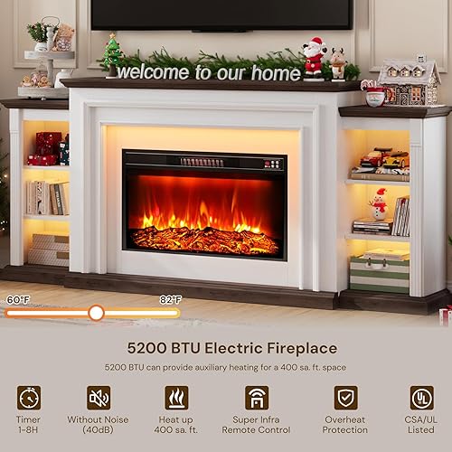 Miniatura 6 de Chimenea eléctrica LED de 80 pulgadas con chimenea, soporte para TV de 90 pulgadas, moderno centro de entretenimiento con almacenamiento, delicado