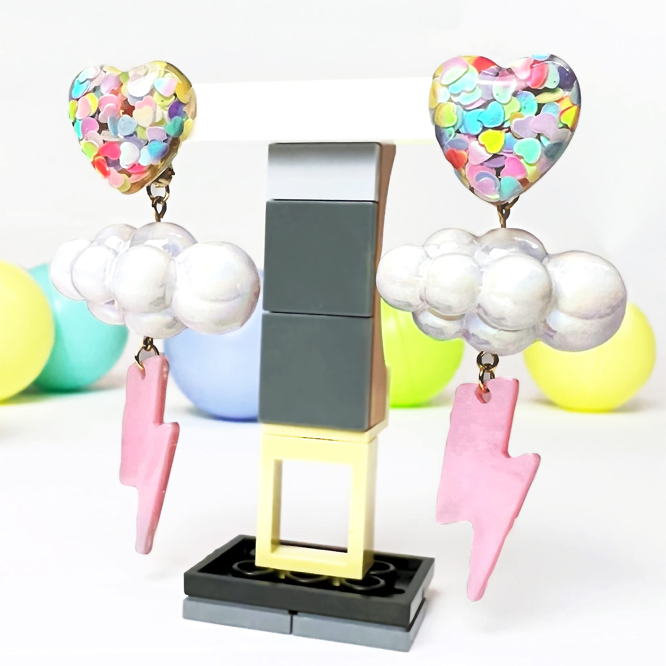 Nuvola Fulmine Orecchini Donna Argento 925 Handmade Originale Pendenti Gioielli 3D Cuore Orecchini per Ragazza Anallergici Ideale Regalo per Donna Bambina
