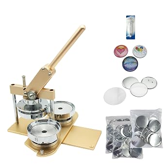ChiButtons KIT 100mm4 Pro Badge Machine Button Maker-B400 + Mould + 100 Parts + Circle Cutter Metric System Gold