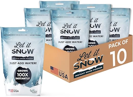 Let it Snow Instant Snow Powder | Made in The USA Premium Fake Snow | Great for Holiday Artificial Snow Decorations and Slime -10 Pack - Makes 10 Gallons of Snow