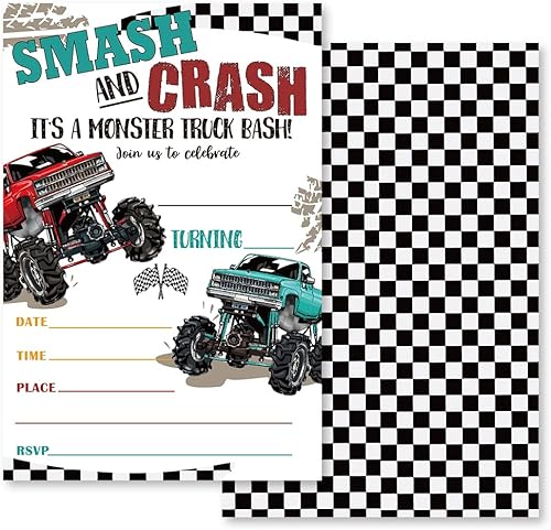 Grace Yonks Invitación de fiesta de camión, invitaciones de cumpleaños de camiones, 20 invitaciones y sobres, invitaciones de fiesta de cumpleaños,